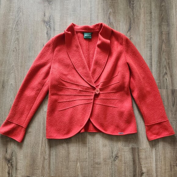 Vintage Geiger Orange Red Boiled Wool Sweater Cardigan Jacket - Picture 6 of 10